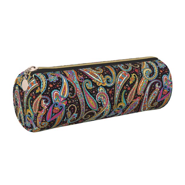 Disketp Watercolor Romantic Paisley Estuche Organizador de Lápices de Cuero, Estuche de Oficina con Cremallera para Bolígrafo y Lápiz
