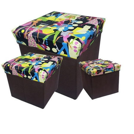 JaBox 3 Piece Blue Yellow & Pink Musical Graffiti Storage Bxoes