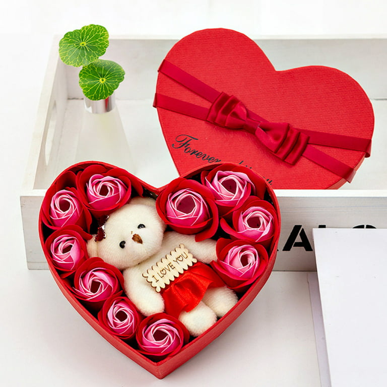 Valentine's Day creative heart-shaped wooden box Rose Soap flower bear gift  box decorations for home home decore glass rose
