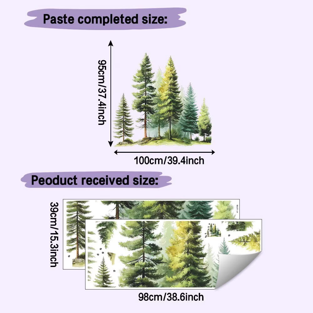 Large Pine Tree Wall Decals Peel and Stick Watercolor Extra Large Tree Wall Decal Forest Transparent decal Nature Green Tree Wall Stickers Giant Pine Tree Wall Decals for Nursery Kids Room Decor
