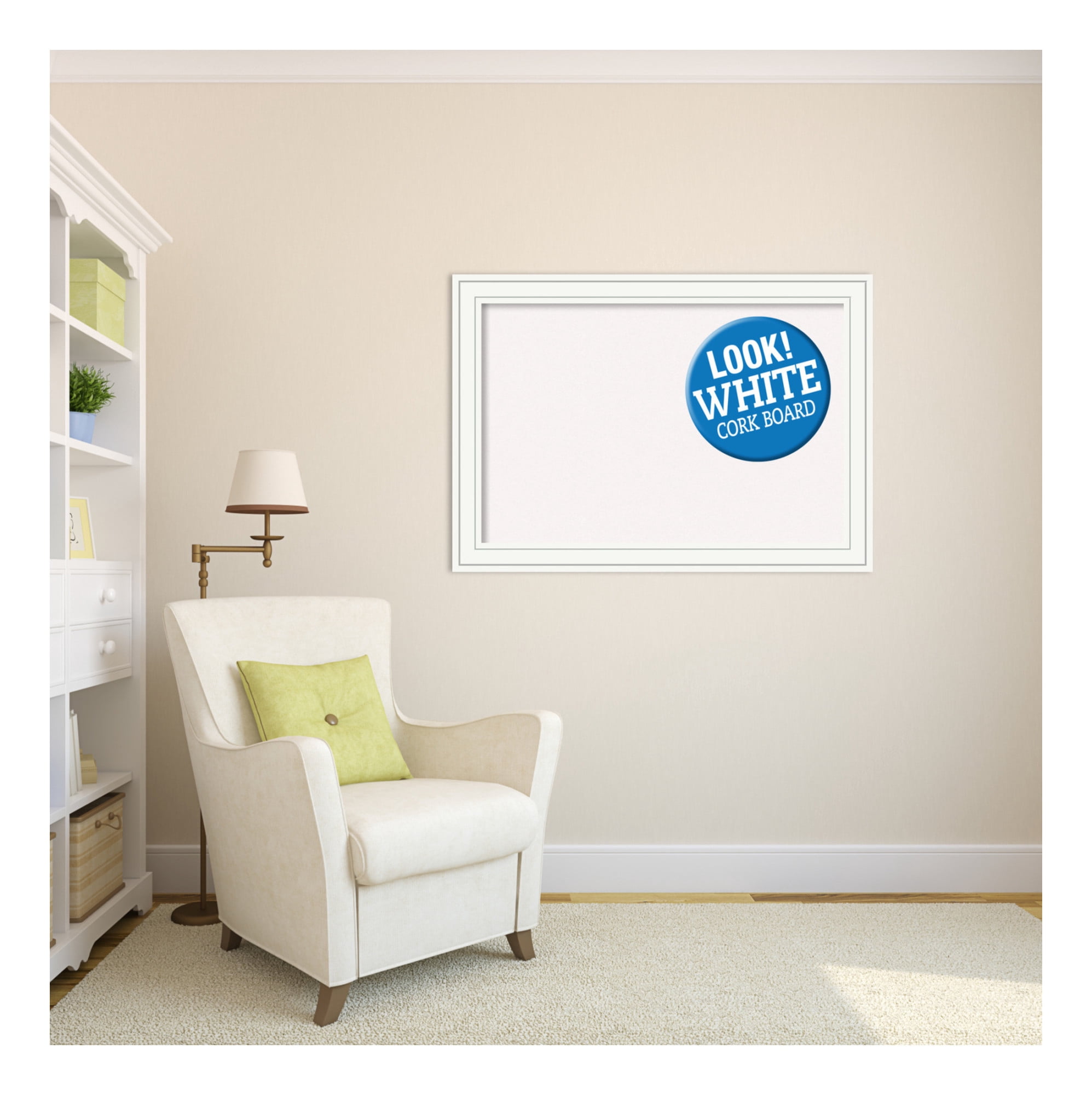 Amanti Art White Cork Board Wood Framed Craftsman White Bulletin Board 41 in. x 29 in.