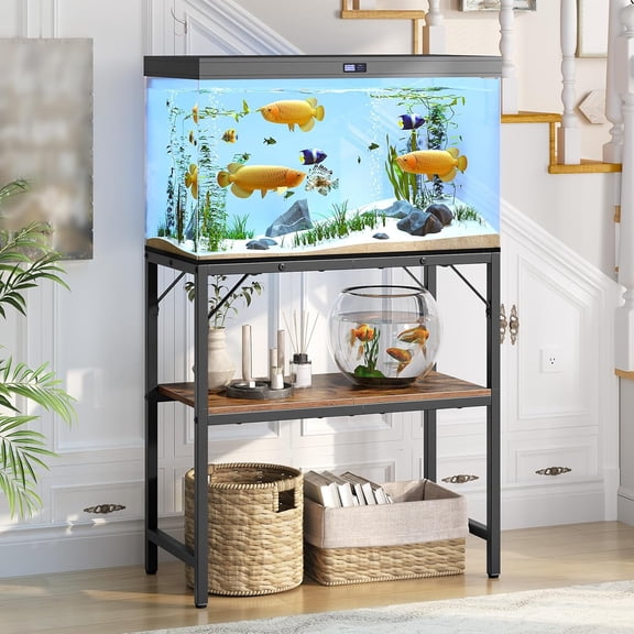 Fish Tank Stand, Aquarium Stand with 2-Tier Storage Shelves, Heavy Duty Breeder Turtle Terrarium Stand Rack for Home Office