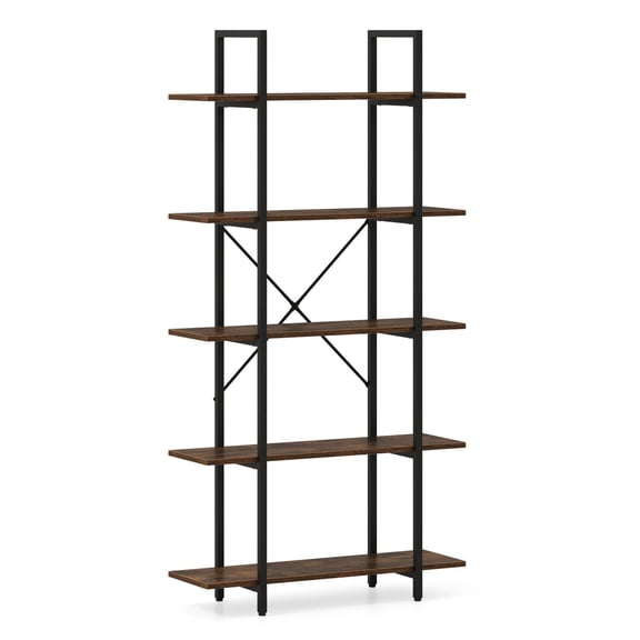 Barara King 5-Tier 62Inch Vintage Industrial Bookcases with Open Storage Shelves, Bookcase Standing Shelf Unts for Living Room, Bedroom, Office Room, Study Room, Rustic Brown