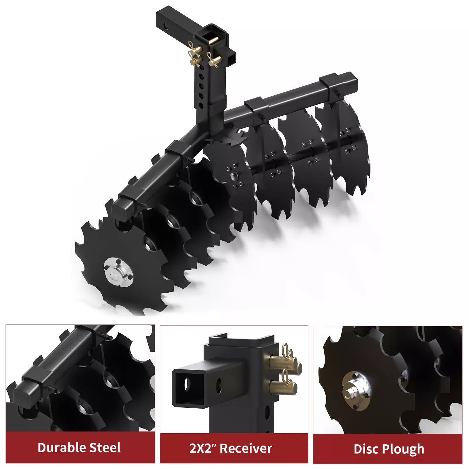 RVNI 32" Cut Width Disc Plow Harrow With 2" Receiver Hitch Mount Pull Behind Tiller for ATVs & UTVs Heavy