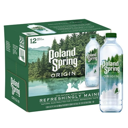 Poland Spring Origin, 100% Natural Spring Water, 900mL Recycled Plastic Bottle (12 Pack)