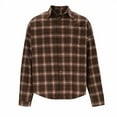 thumbnail image 5 of Flannel Button Up Shirts for Women Long Sleeve Classic Plaid Shackets Jackets Loose Casual Lapel Collar Blouses (2XL, Brown), 5 of 5