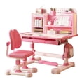 thumbnail image 2 of AurumEdge Kids Study Desk And Chair Set, Height Adjustable Children's Study Desk And Chair Set Toddler Learning Table and Stool Set with Bookshelf Storage Desktop for Bedroom Pink, 2 of 8