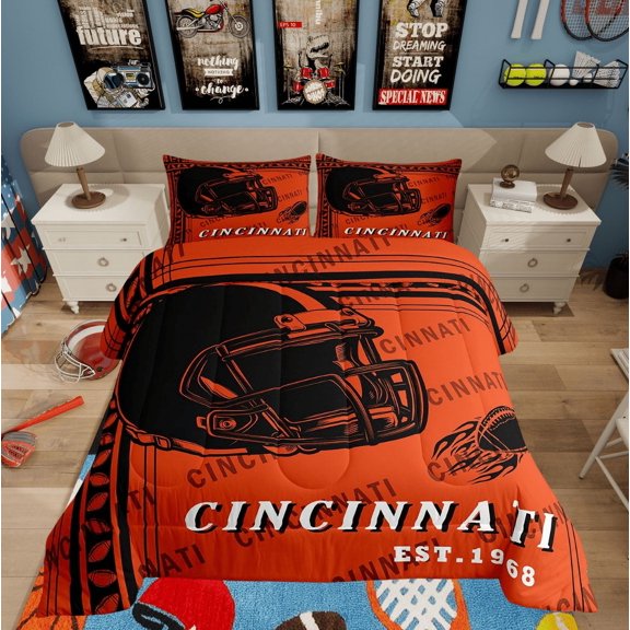 Erosebridal Teens Ball Sport Comforter Sets Twin Size, Retro Rugby Comforters & Duvets, American Football Decor, Reversible 2pcs
