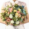 thumbnail image 2 of dianhelloya Colorful Artificial Rose Bouquet with Green Leaves Curly Edge Realistic Reusable Non-withering Home Wedding Party Bridal Faux Flower Decoration Photo Props Champagne, 2 of 8