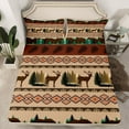 thumbnail image 2 of Manfei Deer Bear Silhouette Full Size Sheets,Vintage Boho Aztec Bed Sheets,Brown Green Sheet Sets For Boys Teens,Microfiber Bedroom Decor,4pcs, 2 of 7
