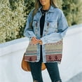 thumbnail image 2 of Women‘s Denim Jacket Aztec Shacket Distressed Lapel Long Sleeve Button Down Denim Jacket Coat, 2 of 4