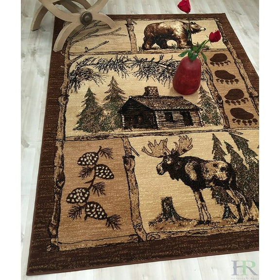 Handcraft Rugs Cabin Rug  Lodge, Cabin Nature and Animals Area Rug  Modern Geometric Design Cabin Area Rug  Abstract, Multicolor Design Moose/Bear/Lodge/Nature 2x 3 feet Doormat