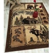 Handcraft Rugs Cabin Rug  Lodge, Cabin Nature and Animals Area Rug  Modern Geometric Design Cabin Area Rug  Abstract, Multicolor Design Moose/Bear/Lodge/Nature 2x 3 feet Doormat