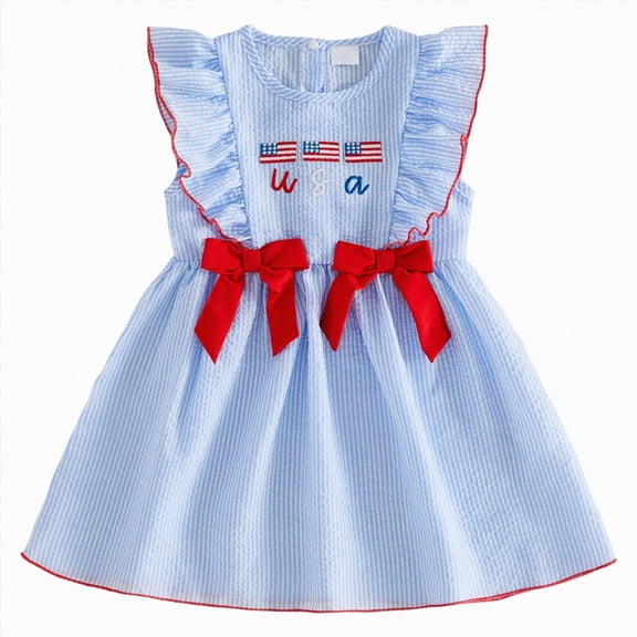 CAUYDY 3-18 Months Baby Infant Girls 4th of July Clothes 1T 2T 3T 4T Toddler Outfits Stars Stripes Sleeveless Dresses Independent's Day Suits (Sizes 2-3 Years,Blue)