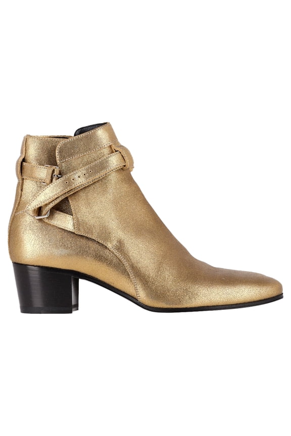 Pre-Owned Saint Laurent Wyatt 40 Jodhpur Ankle Boots in Gold Leather