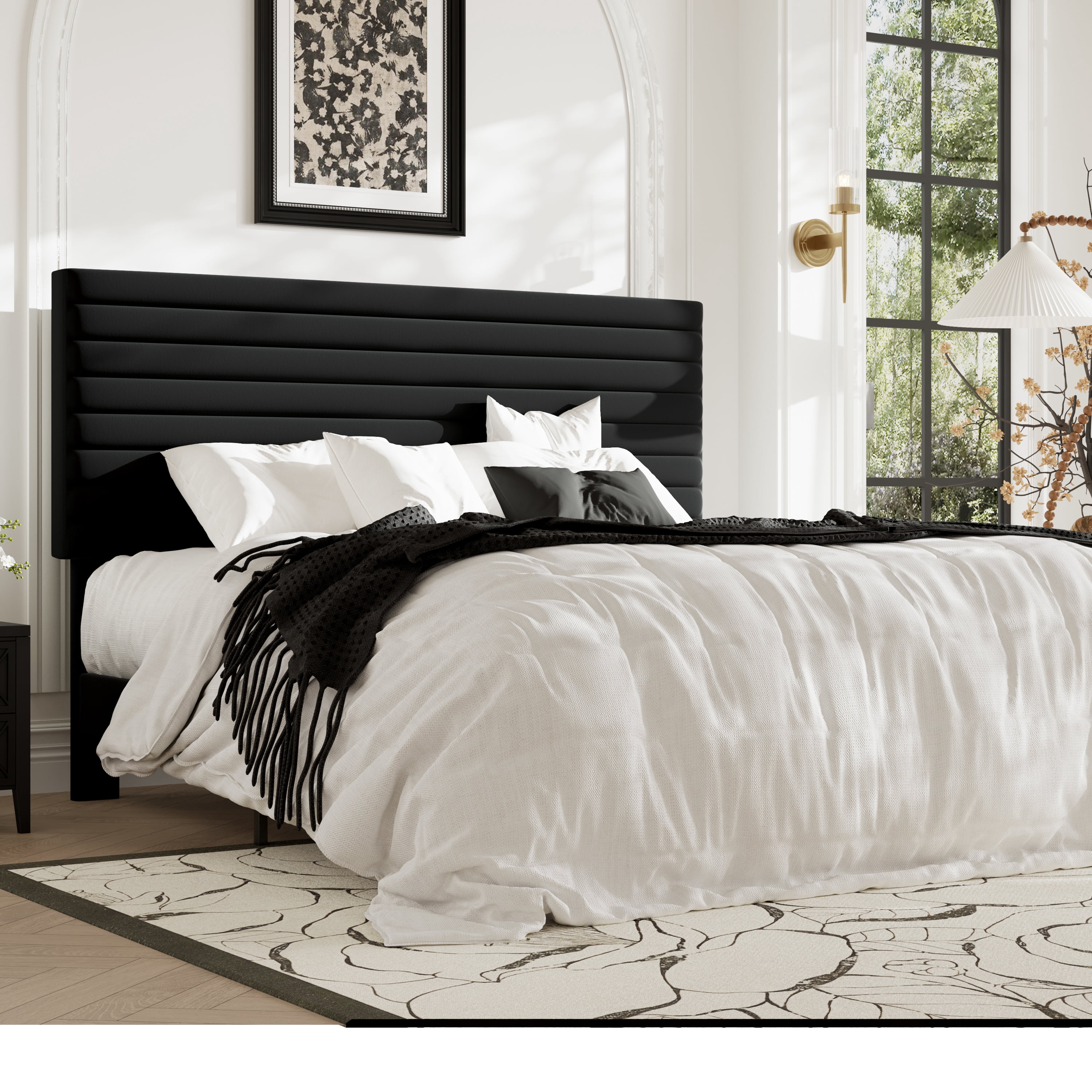 Allewie King Size Adjustable Headboard Bed Frame with 7.9'' Underbed Storage, No Box Spring Needed, Black