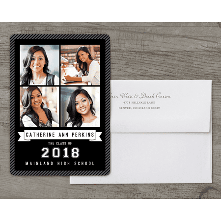 Sailboat Announcement - Striped Spirit Deluxe Graduation Announcement