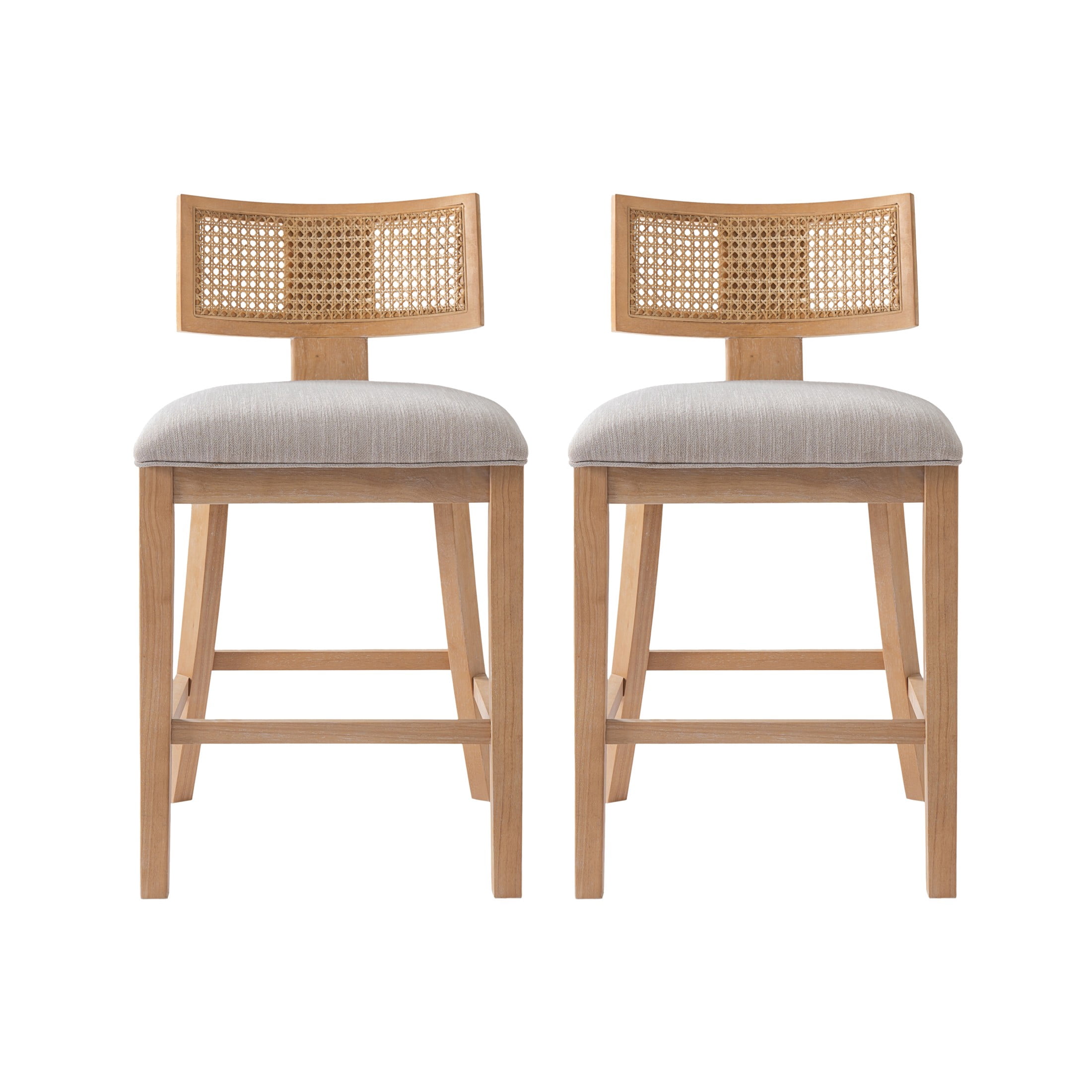 Christopher Knight Home Wood Armless Counter Stools, Upholstered Seat with Rattan Back, Natural, Set of 2
