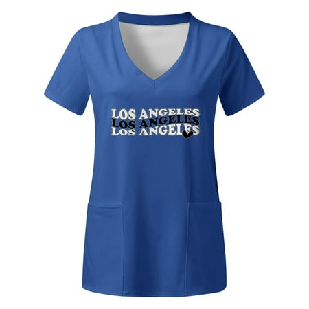 

TAIAOJING Scrubs for Women Workwear Plus Size Top V Neck Short Sleeved Pockets Prints T Shirt