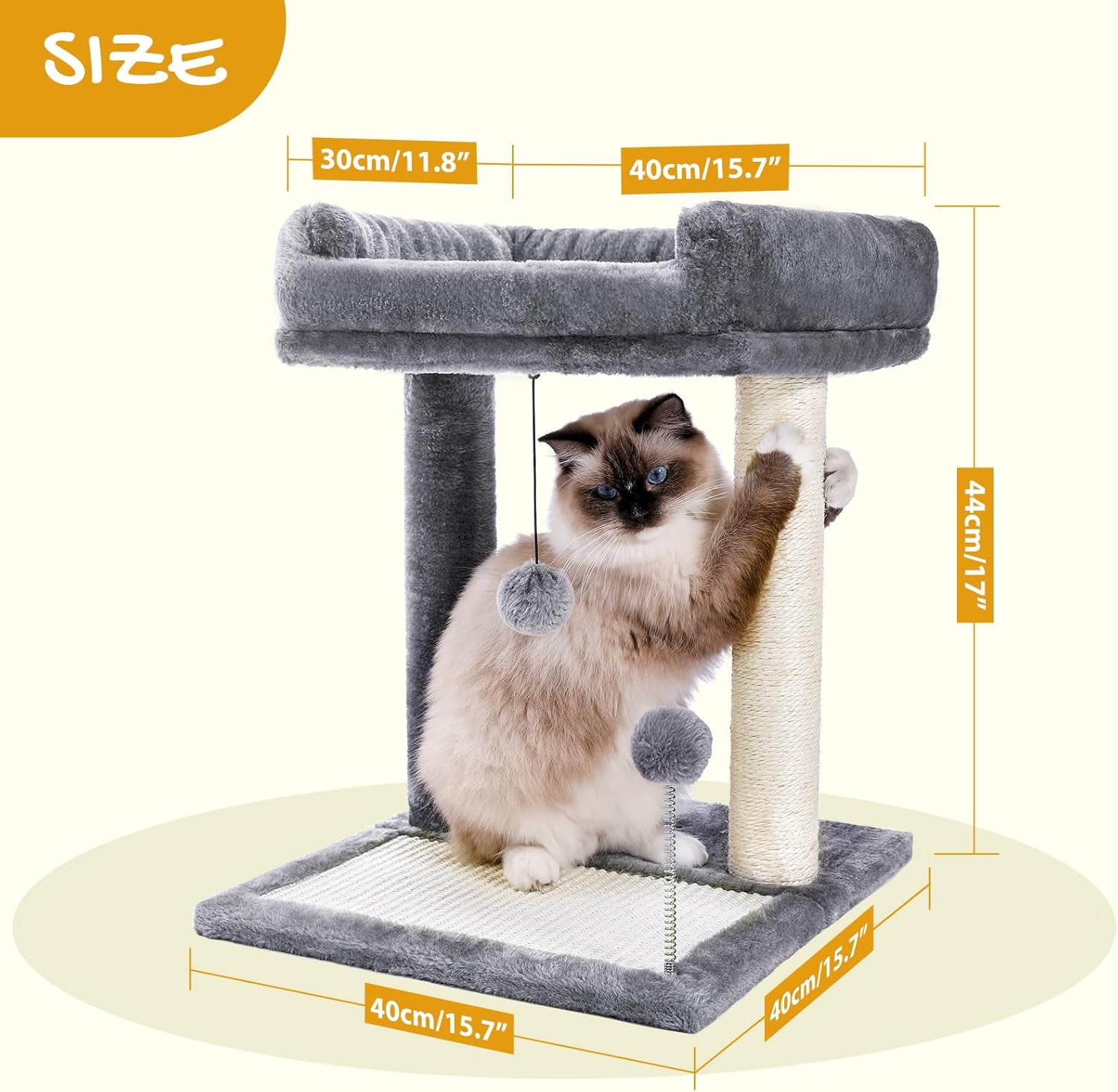 Cat Scratching Post Tower with Removable Bed, Play Ball, and Large Top Scratcher Pad for Kittens and Cats
