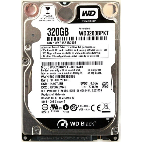 WD BLACK 320GB 2.5'' HDD, 14 JUL 2013 R, DCM: HAOTJBB