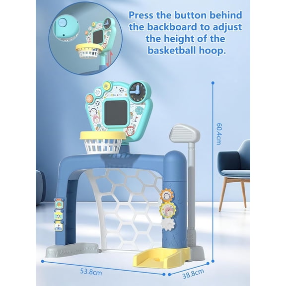 3 in 1 Toddler Basketball Hoop, Soccer Goal for Toddlers 1-3 indoor & outdoor , adjustable basketball hoop for kids, LED Scoreboard, Music & Educational Games for 18 M Boy Girl, Kids Sports Toys