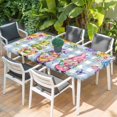 thumbnail image 2 of Spring Floral Gnomes Table Cloths for 4 Foot Rectangle Tables, Watercolor Flowers Butterflies Blue Plaid Patio Waterproof Elastic Fitted Tablecloths, Washable Rectangular Table Cover for Camping, 2 of 8