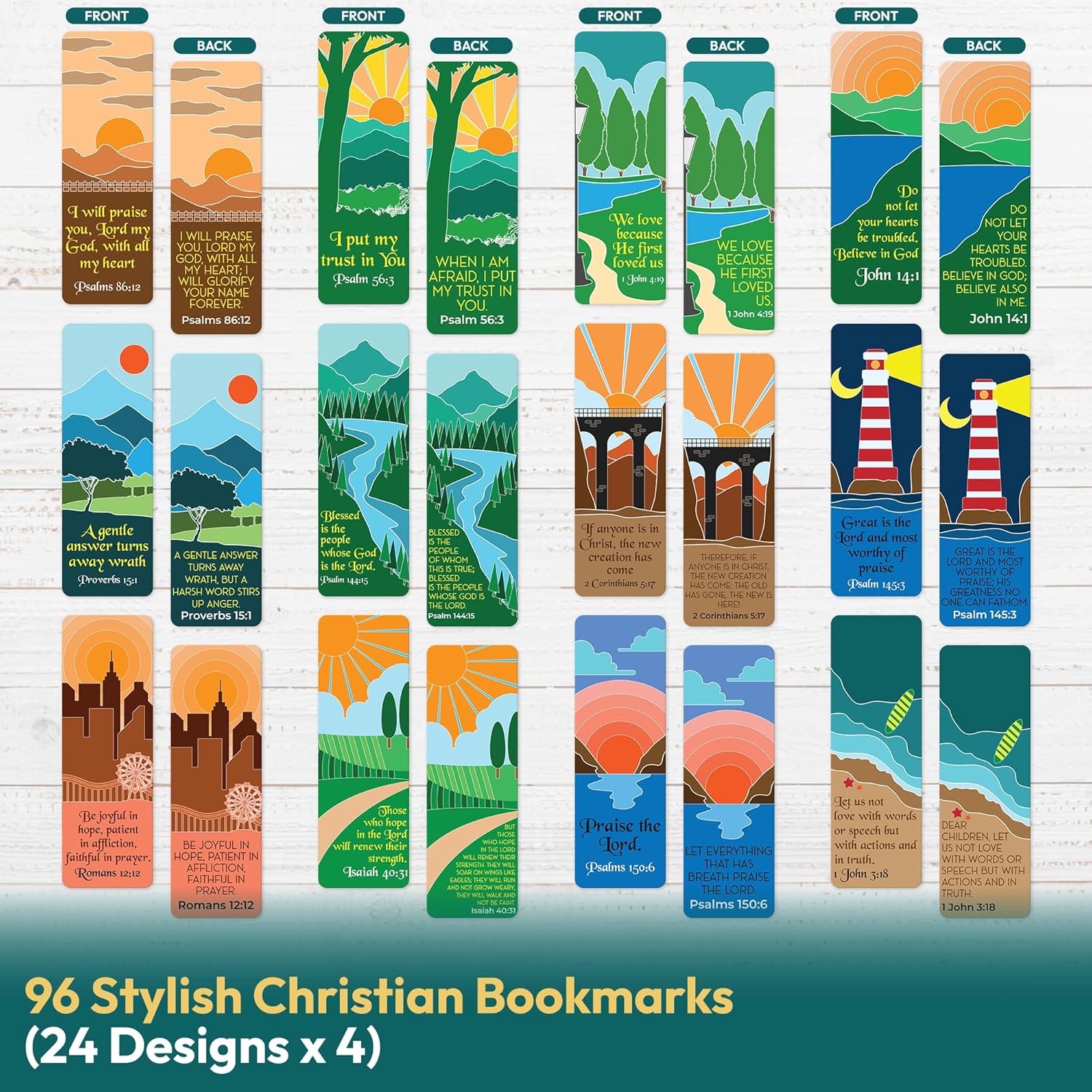 96 Pack Christian Bookmarks with Inspirational Bible Verses, Unique, Vibrant Bible Bookmark, Bulk Christian Gifts for Church Groups, Bible Study, Classroom
