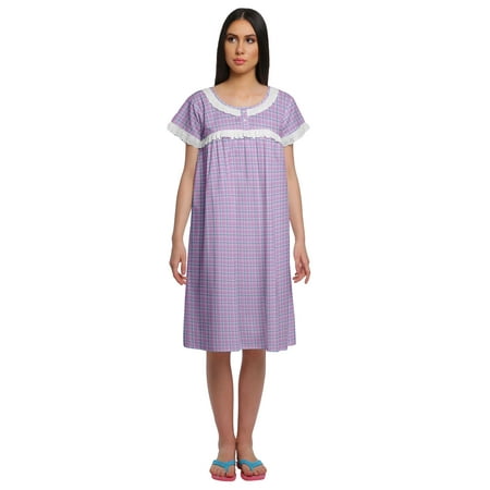 

Moomaya Printed Short Sleeve Knee Length Nightdress Round Neck Sleepwear Gown