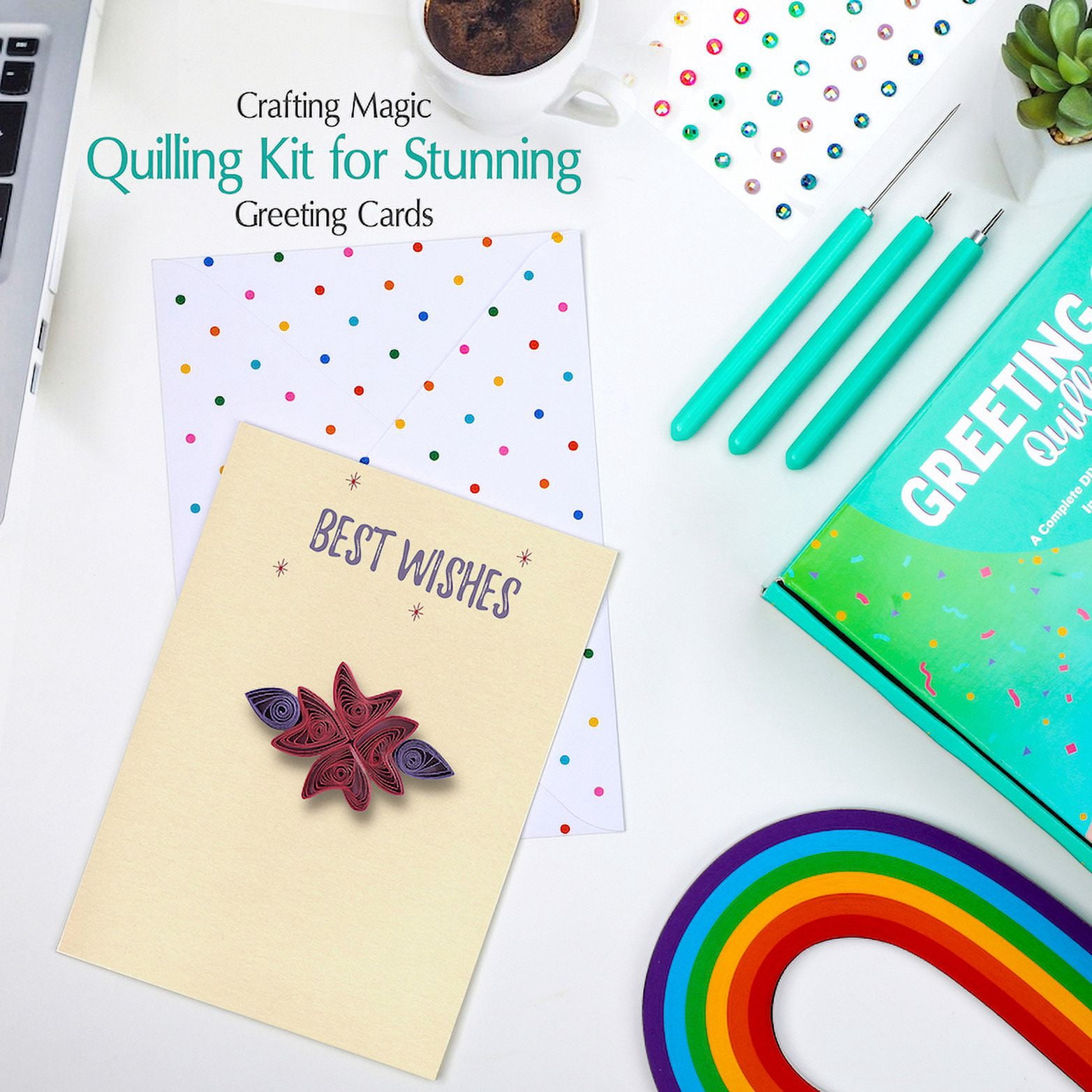 MY CREATIVE CAMP Greeting Cards Quilling Kit with Bonus Gift Tags - DIY Craft Kit for Kids and Adults