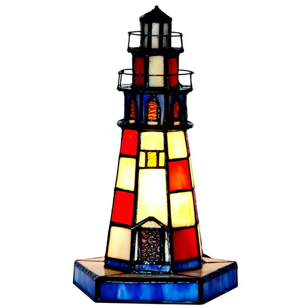 Bieye L11005 10 Inches Lighthouse, Stained Glass Lighthouse Lamp Pattern
