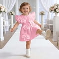 thumbnail image 2 of FINALGANG Girls Dress Toddler Solid Color Flutter Sleeve Crewneck Dress With 3D Floral Appliques Flared Party Dress For Casual Formal Daily Wear, 2 of 5