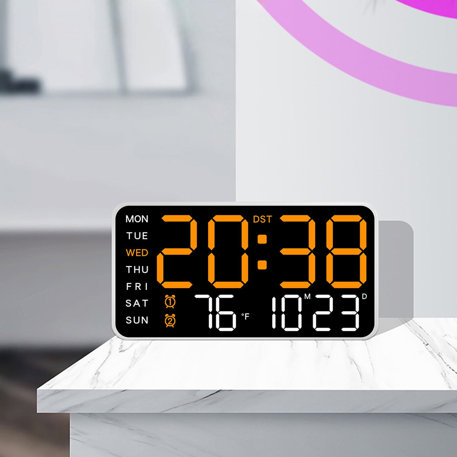 8.5" Large Display Digital Wall Clock, Digital Alarm Clock, with Date, Temperature, Auto DST, Modern Decor Design for Desk, Wall, Room, Bedroom, Gift, Yougster and Elderly