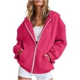 thumbnail image 2 of KTFgvq Women's Zip Up Hoodie Jacket, Oversized Casual Sweatshirt, Drop Shoulder Full Zip Top for Vacation Work Leisure, Hot Pink L, 2 of 6