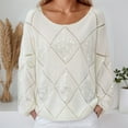 thumbnail image 2 of Glitter Lattice Knit Sweater Long Sleeve Pullover Top With Rhinestone Design Loose Casual Tunic Shirt, 2 of 7