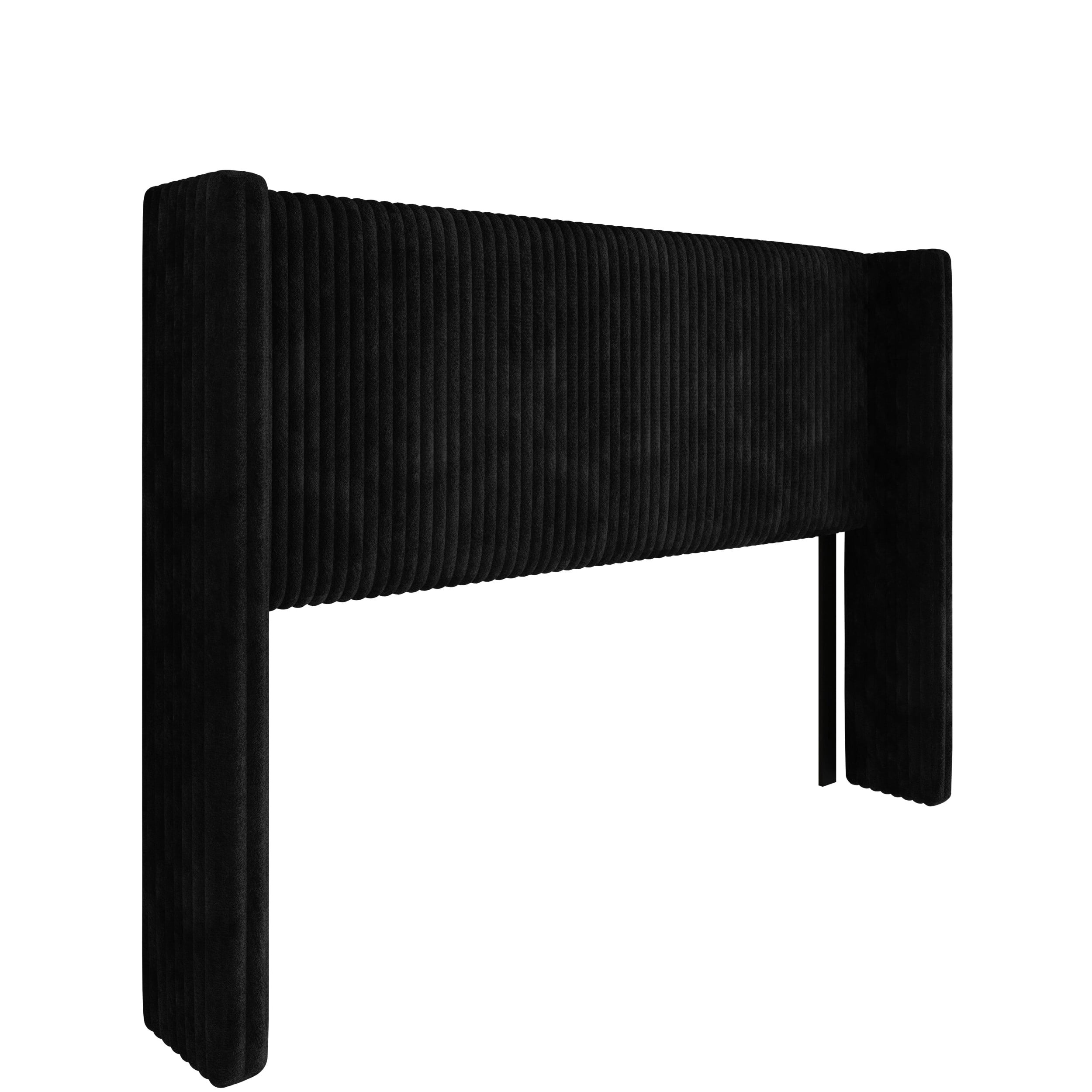 Home Design Lenox Twin Upholstered Wingback Headboard, Soft Corduroy, Black, Easy to Assemble