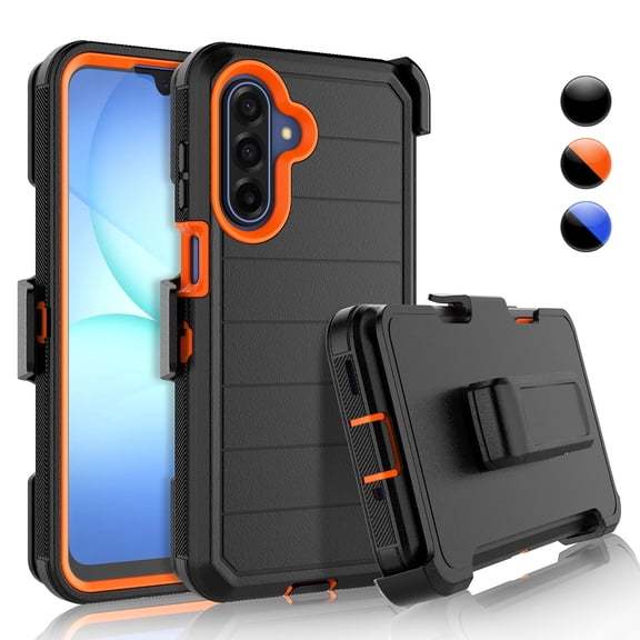 Njjex For Samsung Galaxy A17 6.7" 5G Case with Belt-Clip Holster ,Heavy Duty Protective Drop Protection Shockproof Cover with [Built in Screen Protecotr] - Orange