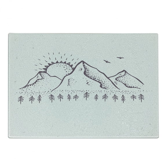 Saying Cutting Board, Its a Day Sunset Between Huge Mountains Unpainted Illustration, Decorative Tempered Glass Cutting and Serving Board, in 3 Sizes, by Ambesonne