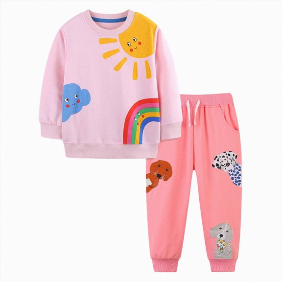mgoYE Toddler Baby Girl Outfit Fall Winter Girl Clothes Long Sleeve Cute Cartoon Sweatshirts Pants Outfits