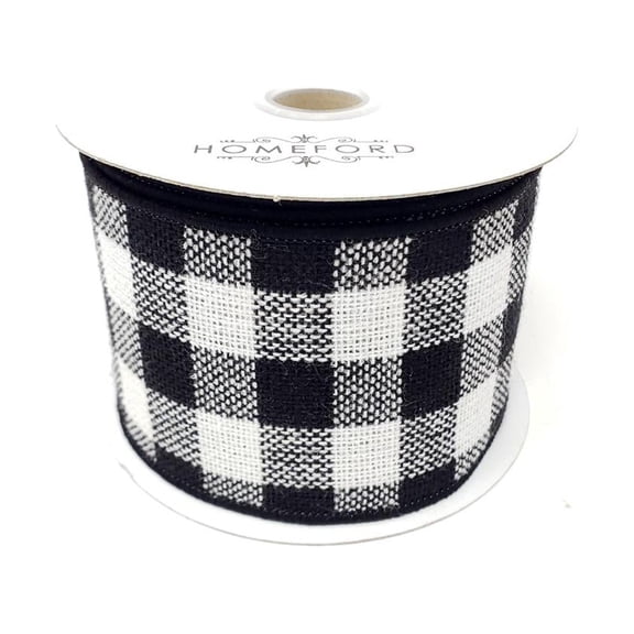 Christmas Buffalo Plaid Checkered Wired Ribbon, 2-1/2-Inch, 10-Yard, White/Black