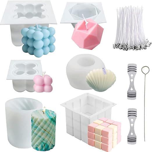 Juego de 6 moldes de silicona para velas 3D, molde para hacer velas, moldes de silicona para decoración del hogar, velas perfumadas, jabón