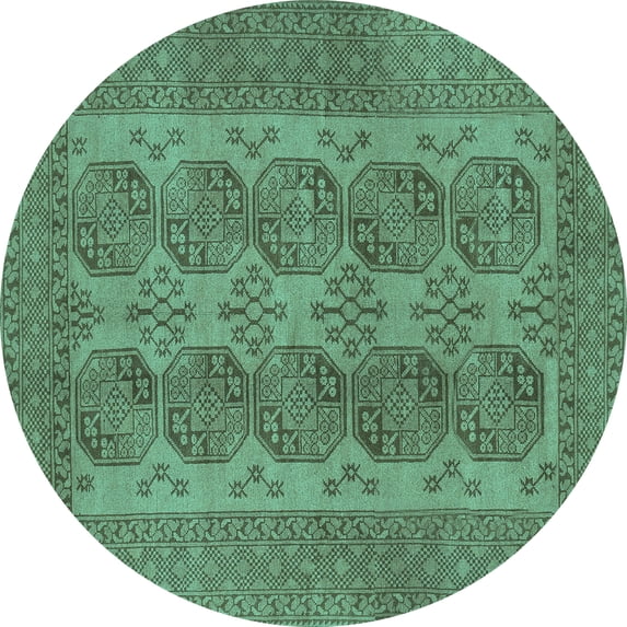 Ahgly Company Indoor Round Persian Turquoise Blue Traditional Area Rugs, 7' Round