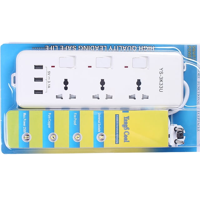 Inteprter Universal Smart Socket Surge Protector Power Strip es un cable de 2 m de diseño 6 en 1 con 3 puertos de carga USB y 3 salidas para enchufe de Accesorios para electrodomésticos Inteprter HA002560-00