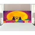 thumbnail image 1 of Animal Headboard, Cats on the Roof with Heart Shaped Tales Watching the Moonlight at Night in Town, Upholstered Decorative Metal Bed Headboard with Memory Foam, Full Size, Purple Orange, by Ambesonne, 1 of 4