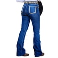 thumbnail image 4 of Western Style Boot Cut Jeans, High Rise Fit, Decorative Belt, Dark Blue Denim (US, Alpha, Small, Regular, Regular, Blue), 4 of 4