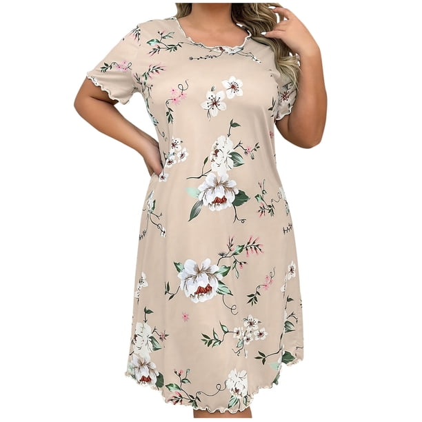 Vestido de Manga Larga Más Tamaño para las Mujeres Vestido de Manga Corta, Vestido de Camiseta de Sueño Suelto para el Uso Casual en el Hogar