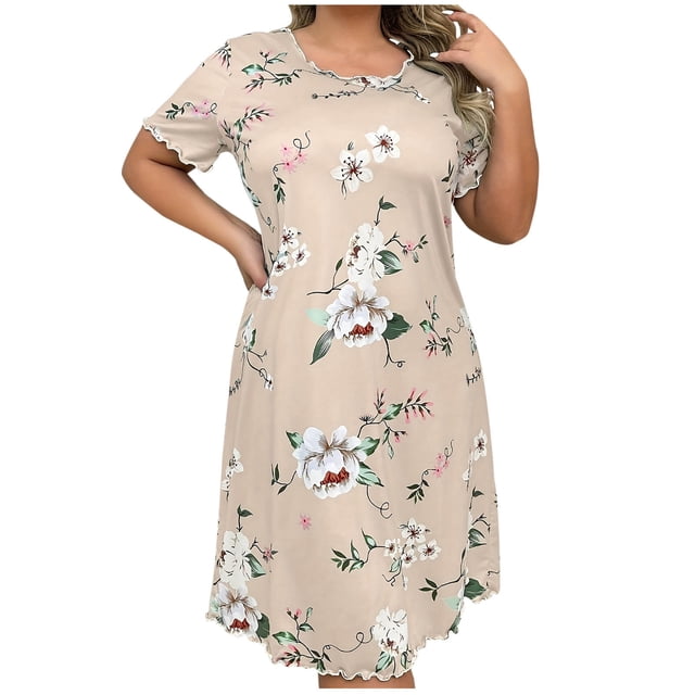 Robe à Manches Longues Grande Taille pour Femmes, Chemise de Nuit à Manches Courtes, Robe T-Shirt Ample pour la Maison, Tenue Décontractée
