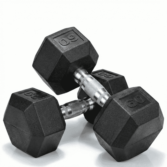 LIFERUN Rubber Coated Cast Iron Dumbbells, Hex Dumbbell Set of 2, Weight 60 lb, Strength Training Weight Set Home Gym