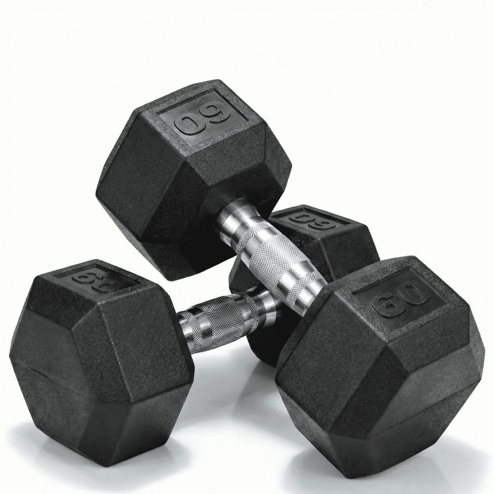LIFERUN Rubber Coated Cast Iron Dumbbells, Hex Dumbbell Set of 2, Weight 60 lb, Strength Training Weight Set Home Gym