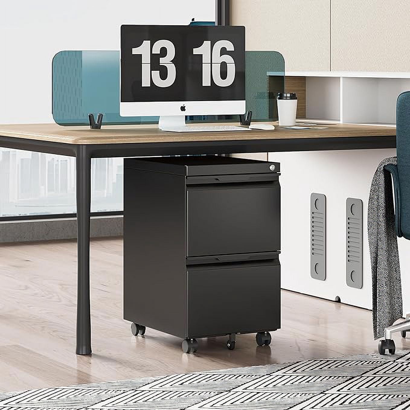 2 Drawer File Cabinet with Wheels,Under Desk Metal Mobile Filing Cabinet for Office,Business,Home,Enterprise for Legal/Letter Size,Black
